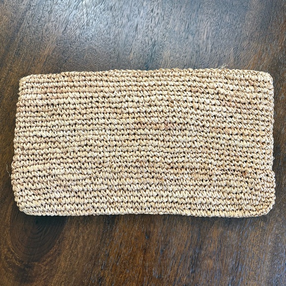 Tommy Bahama Raffia Clutch 12”x7” with 3 Raw Cut Stones Accent Clasp Flap Suede - Picture 2 of 10